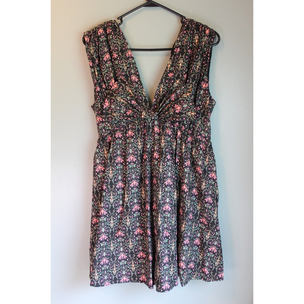 Meet Me In Santorini Indigo Garden Print Bow Dress NEW WITH TAGS Womens L